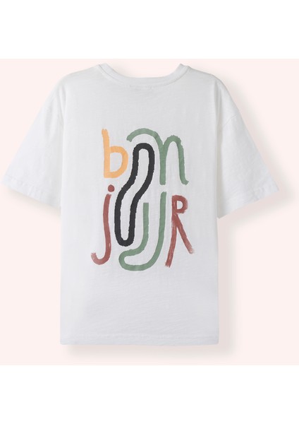 Erkek Çocuk Bisiklet Yakalı Arkası Baskı Detaylı Kısa Kollu Ekru Tişört modelleri