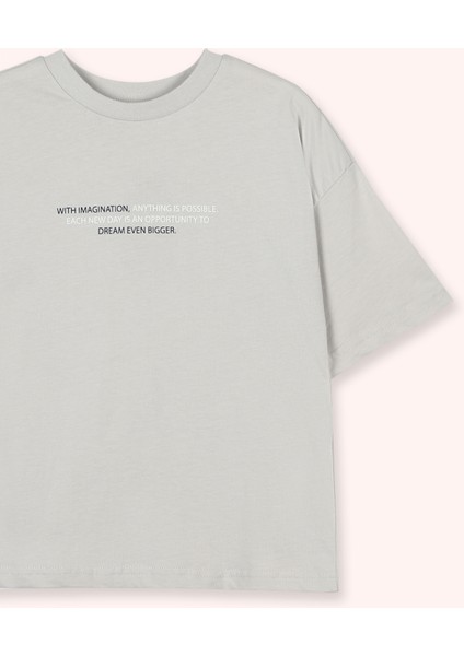 Erkek Çocuk Yazı Baskılı Kısa Kollu Gri Tişört fırsatları