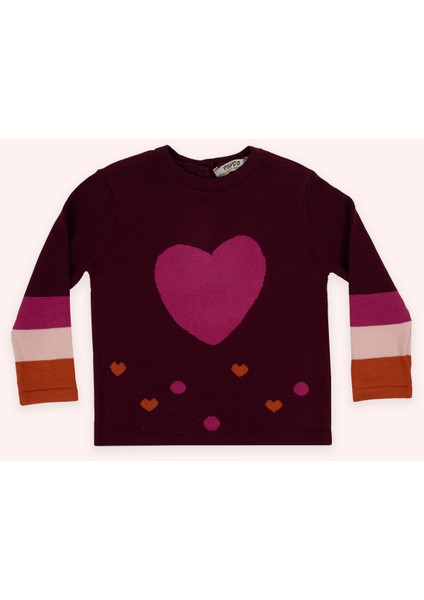 Kız Bebek Kalp Desenli Triko Mor Kazak