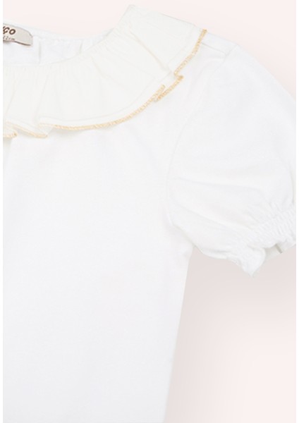 Kız Çocuk Ekru Yakası Fırfır Detaylı Tişört fiyatları