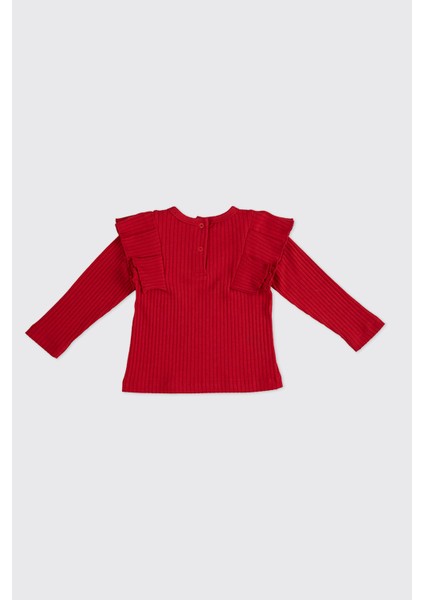 Kız Bebek Kolları Fırfır Detaylı Kırmızı Tişört fiyatları