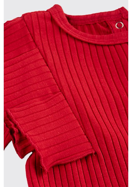 Kız Bebek Kolları Fırfır Detaylı Kırmızı Tişört modelleri