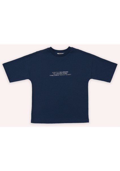 Erkek Çocuk Yazı Baskılı Kısa Kollu Lacivert Tişört