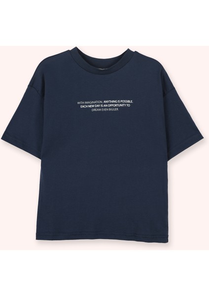 Erkek Çocuk Yazı Baskılı Kısa Kollu Lacivert Tişört fiyatları