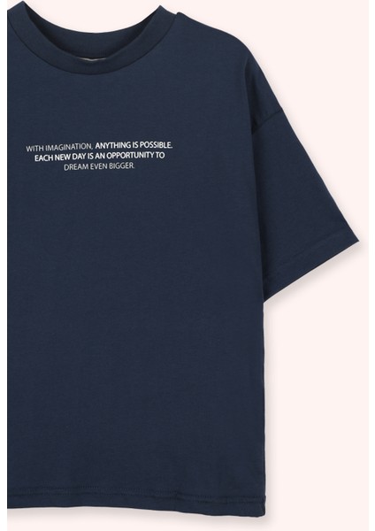 Erkek Çocuk Yazı Baskılı Kısa Kollu Lacivert Tişört fırsatları