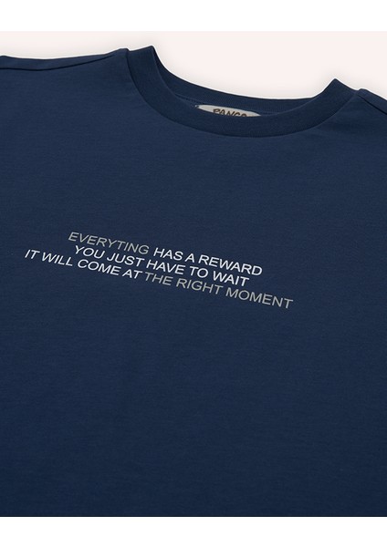 Erkek Çocuk Yazı Baskılı Kısa Kollu Lacivert Tişört