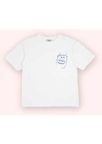 Erkek Çocuk Cepli Kısa Kollu Beyaz Tişört