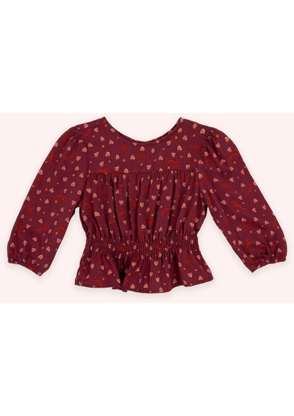 Kız Bebek Kalp Desenli Bordo Bluz