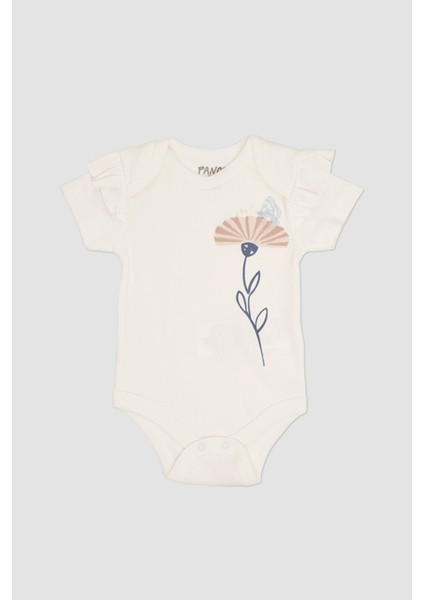 Kız Bebek Baskılı Kısa Kollu Ekru Body
