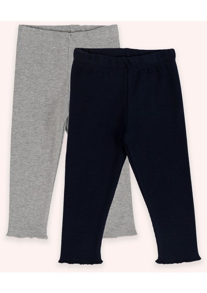 Kız Bebek Beli Lastikli Lacivert Grimelanj 2'li Tayt Seti