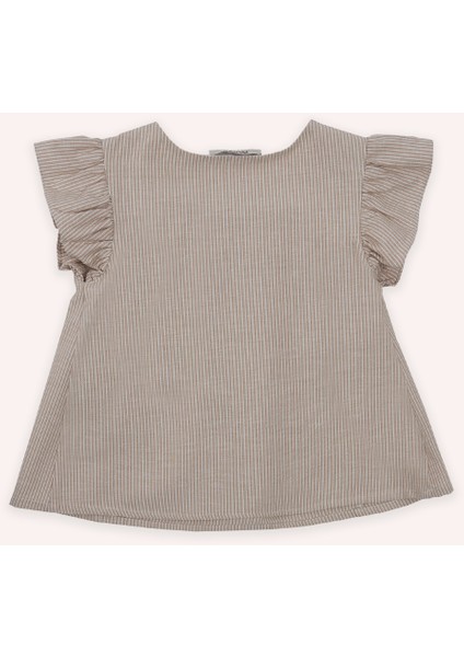 Kız Bebek Kare Yaka Kolları Fırfırlı Ön Yakası Lastikli Bej Bluz modelleri