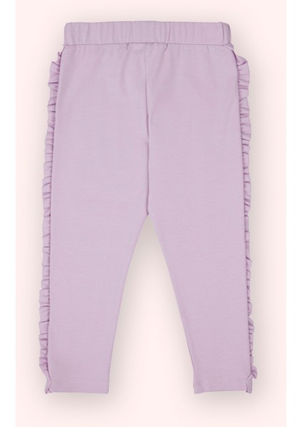 Kız Bebek Beli Lastikli Kenarı Fırfırlı Baskı Detaylı Mor Tayt modelleri