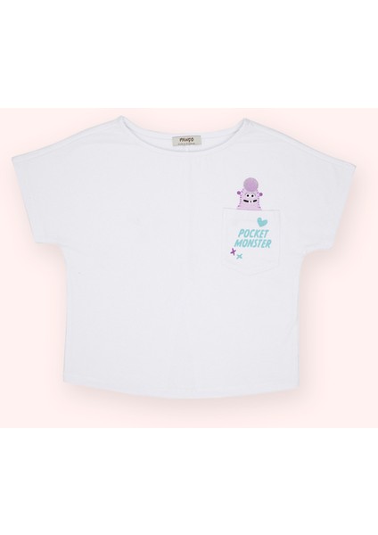 Kız Çocuk Baskı Detaylı Beyaz Tişört