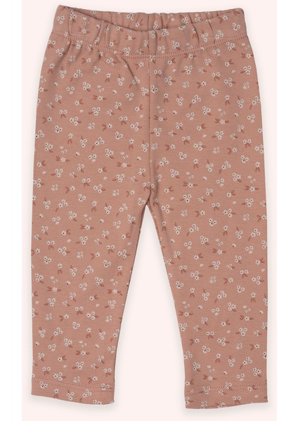 Yenidoğan Çiçek Baskılı Beli Lastikli Ekru Tayt