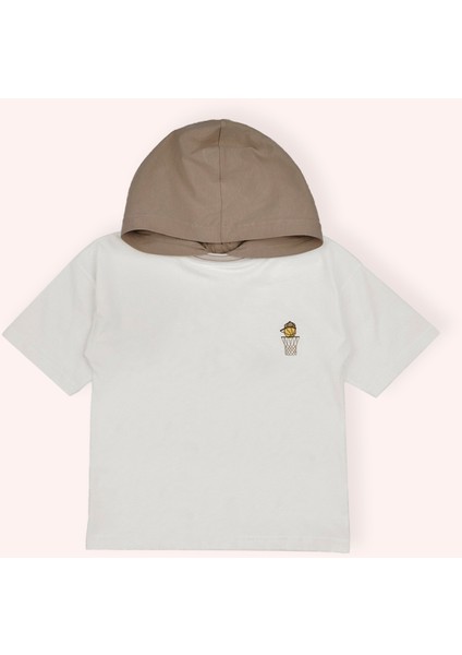 Erkek Çocuk Kapüşonlu Ekru Tişört