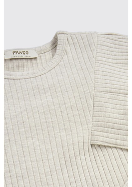 Kız Çocuk Kolları Fırfır Detaylı Bej-Melanj Tişört modelleri