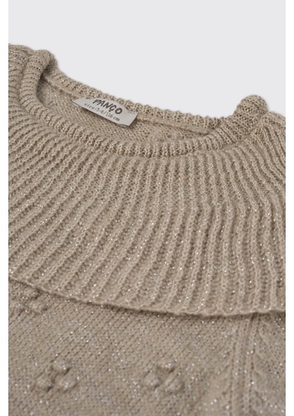 Kız Çocuk Dokulu Bej Triko Kazak modelleri