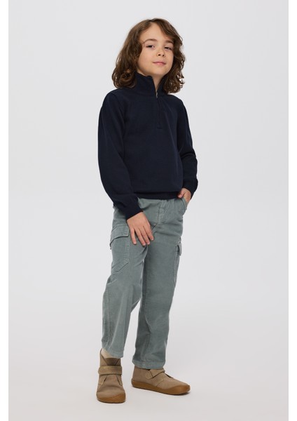 Erkek Çocuk Dik Yakalı Yarım Fermuarlı Lacivert Triko