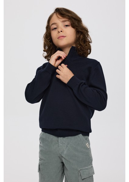 Erkek Çocuk Dik Yakalı Yarım Fermuarlı Lacivert Triko fiyatları