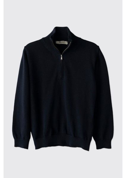 Erkek Çocuk Dik Yakalı Yarım Fermuarlı Lacivert Triko modelleri