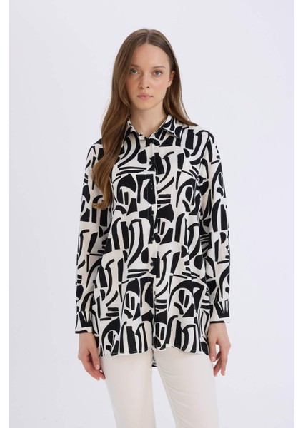 Relax Fit Gömlek Yaka Desenli Viskon Uzun Kollu Tunik D7348AX25SP modelleri