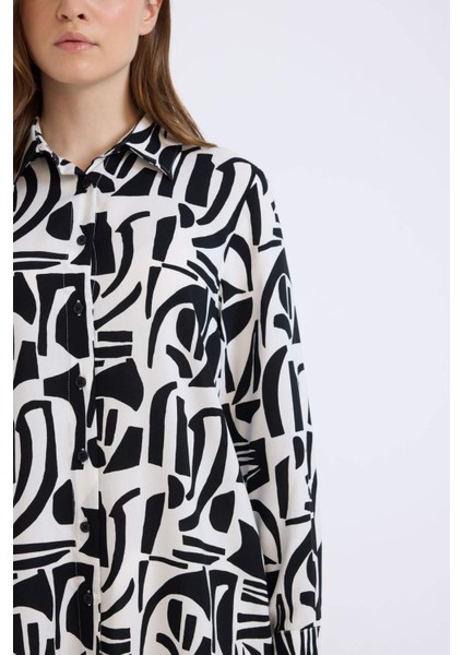 Relax Fit Gömlek Yaka Desenli Viskon Uzun Kollu Tunik D7348AX25SP fırsatları