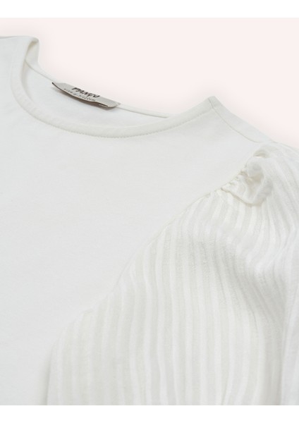 Kız Çocuk Kol Detaylı Ekru Tişört fiyatları