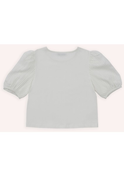 Kız Çocuk Kol Detaylı Ekru Tişört modelleri