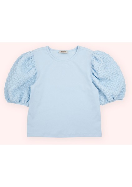 Kız Çocuk Kol Detaylı Mavi Tişört fiyatları