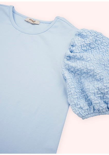 Kız Çocuk Kol Detaylı Mavi Tişört modelleri