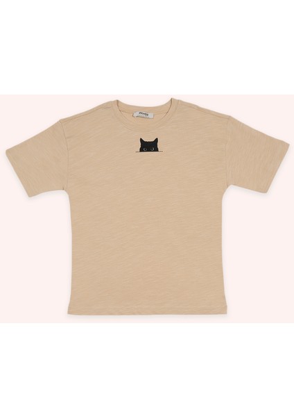 Erkek Çocuk Baskı Detaylı Bej Tişört
