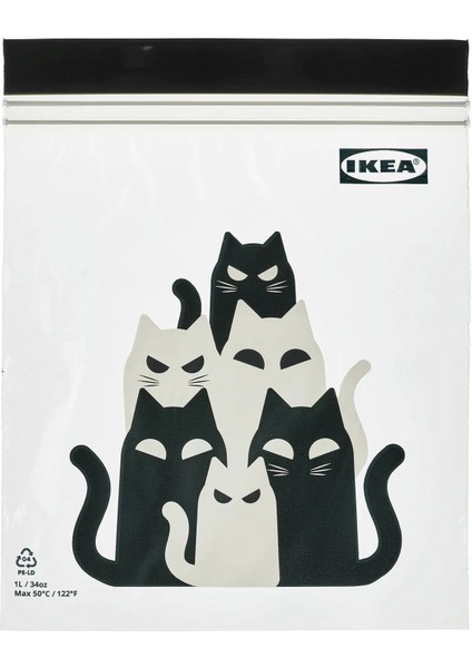 Kustfyr Kilitlenebilir Buzdolabı Poşeti Kedi Deseni Gri 1 Lt 25 Adet