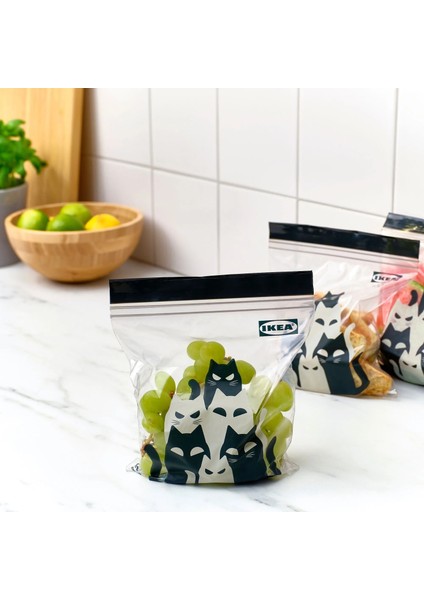 Kustfyr Kilitlenebilir Buzdolabı Poşeti Kedi Deseni Gri 1 Lt 25 Adet modelleri