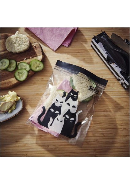 Kustfyr Kilitlenebilir Buzdolabı Poşeti Kedi Deseni Gri 1 Lt 25 Adet fırsatları