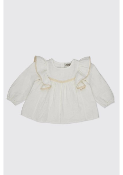 Kız Bebek Dantel Detaylı Ekru Bluz