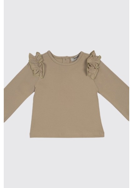 Kız Bebek Uzun Kollu Bej Tişört