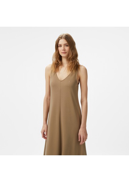 Kadın Yeşil V Yaka Kolsuz Elbise