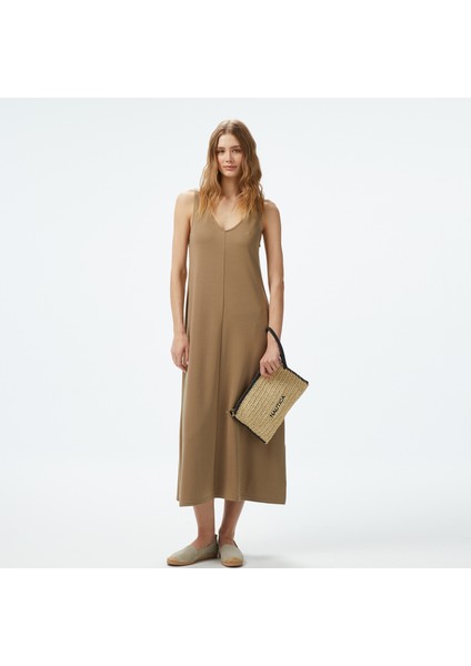 Kadın Yeşil V Yaka Kolsuz Elbise modelleri