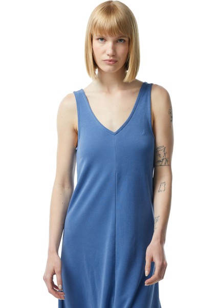 Kadın Mavi Standart Fit Askılı Elbise