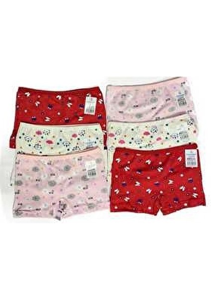 Kız Çocuk Desenli Penye Boxer %90 Pamuk 6 Adet Renkli ve Eğlenceli
