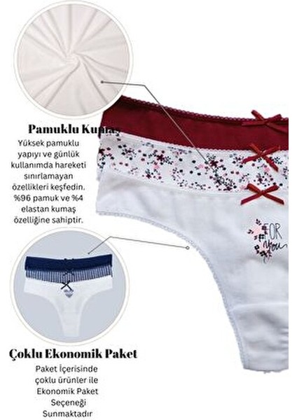 Kadın 3'lü String Külot Ekonomik Paket Esnek Pamuklu Rahat Tasarım fiyatları