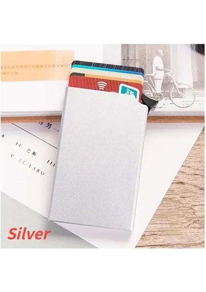 Gümüş Yeni Anti-Manyetik Rfid Anti-Hırsızlık Kart Sahibinin Erkekler Otomatik Açılır Tip Metal Alüminyum Kabuk Kredi Kartı Kutusu Iş Cüzdanı (Yurt Dışından)