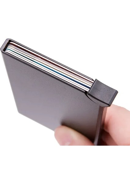 Gümüş Yeni Anti-Manyetik Rfid Anti-Hırsızlık Kart Sahibinin Erkekler Otomatik Açılır Tip Metal Alüminyum Kabuk Kredi Kartı Kutusu Iş Cüzdanı (Yurt Dışından) indirimleri
