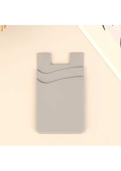 Gri Yapışkanlı Etiket Telefon Arka Kapak Kimlik Kartı Cüzdan Cebi Çift Katmanlı Silikon Cep Telefonu Arka Cep Kart Tutucu Kılıf Kılıfı (Yurt Dışından)