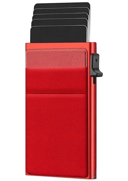 Kırmızı Rfid Akıllı Kredi Kartı Tutucu Cüzdan Metal Ince Ince Erkek Kadın Cüzdan Pop Up Minimalist Cüzdan Siyah Metal Banka Kart Sahibi Kılıfı (Yurt Dışından)
