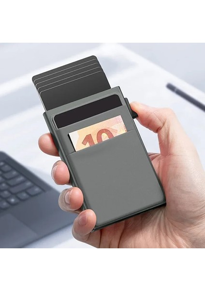 Kırmızı Rfid Akıllı Kredi Kartı Tutucu Cüzdan Metal Ince Ince Erkek Kadın Cüzdan Pop Up Minimalist Cüzdan Siyah Metal Banka Kart Sahibi Kılıfı (Yurt Dışından) modelleri