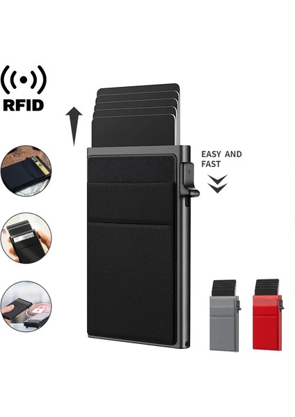 Kırmızı Rfid Akıllı Kredi Kartı Tutucu Cüzdan Metal Ince Ince Erkek Kadın Cüzdan Pop Up Minimalist Cüzdan Siyah Metal Banka Kart Sahibi Kılıfı (Yurt Dışından) fırsatları