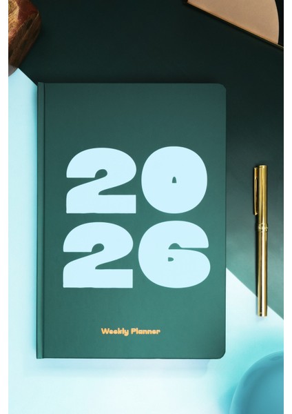 2026 Yılı B5 Haftalık Ajanda 17X24 cm - 12 Aylık Koyu Yeşil fırsatları