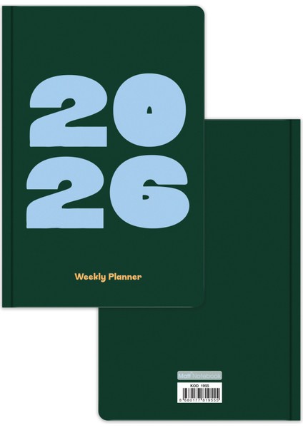 2026 Yılı B5 Haftalık Ajanda 17X24 cm - 12 Aylık Koyu Yeşil indirimleri