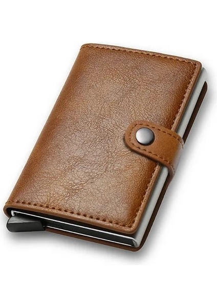 Kahverengi 2023 Karbon Fiber Kredi Kartı Tutucu Cüzdan Erkek Kılıfı Kimlik Kartvizit Sahibi Mini Rfid Cüzdan Otomatik Pop Up Banka Kartı Kılıfı (Yurt Dışından)